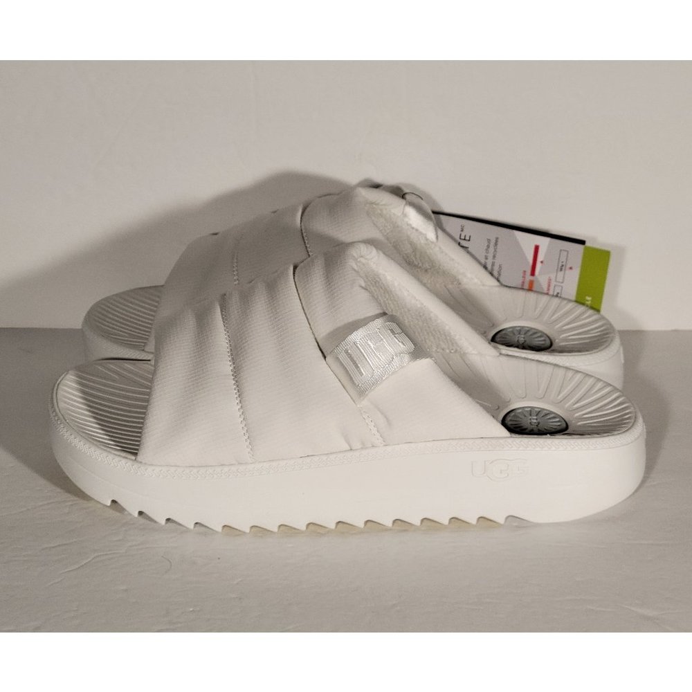 Ugg Maxxer White Woven LOGO Slide Sandal Sugarcane EVA Men's Shoes Sz 12 New